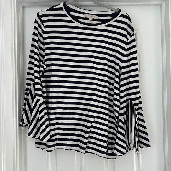 Bell sleeve blue and white striped Loft shirt - Picture 1 of 3